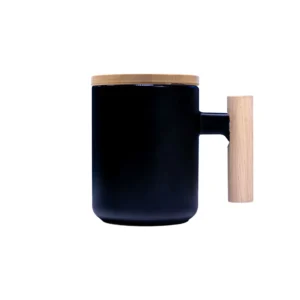 Ficer | 11590BK Eco-friendly ceramic mug with a stylish bamboo handle and lid Black